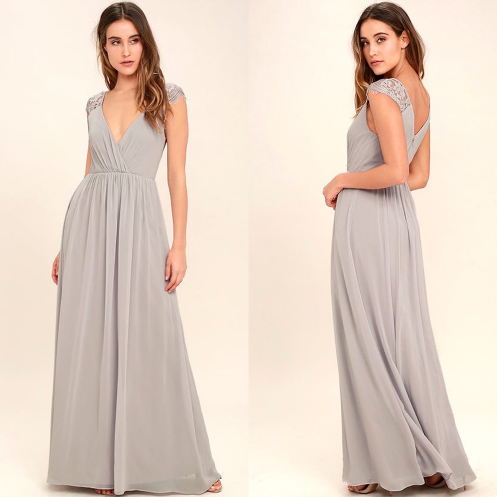 Lulus | Whimsical Wonder Light Grey Lace Maxi Dress